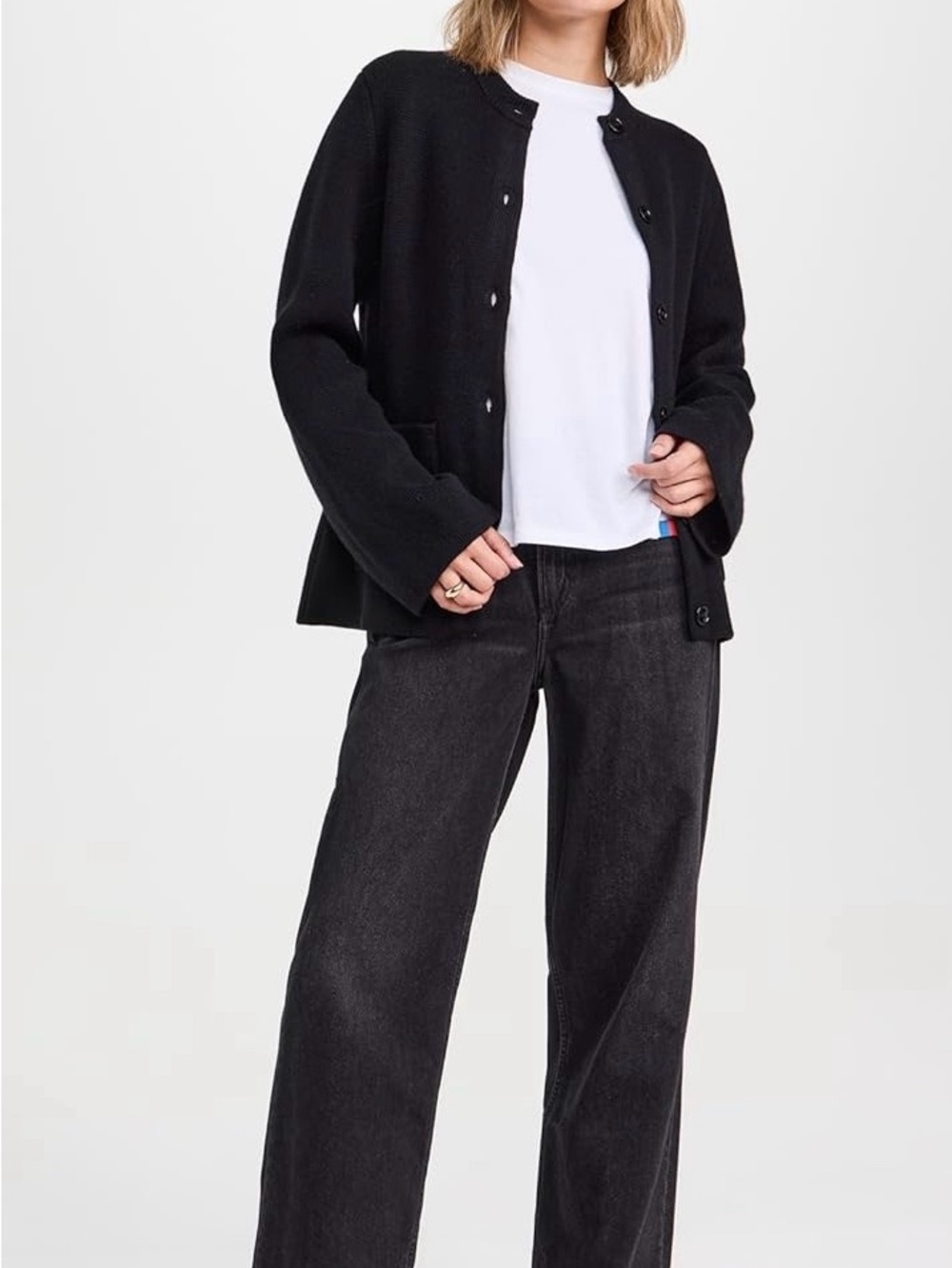 KULE Marta Black Button-Front Knit Cardigan